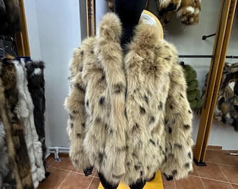 Women's Fox Fur Bobcat Jacket: Spotted Leopard Print Loose Coat