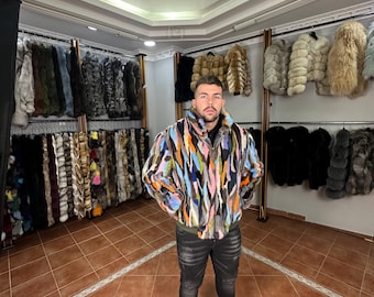 Real mink multicolour fur jacket(XL Men)