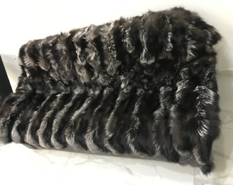 Real Silver Fox Fur Blanket: Satin Lined Throw