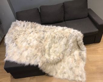 Real Natural Coyote Fur Blanket with Satin Lining