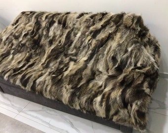 Real Finnraccoon Fur Blanket with Satin Lining