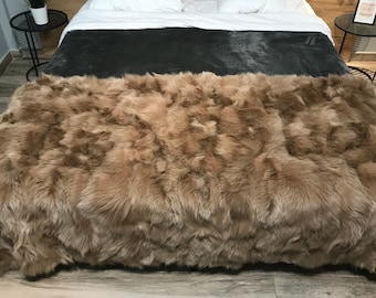 Light Moka Fox Fur Blanket with Satin Lining