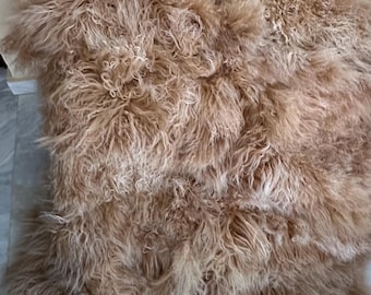 Luxury Real Beige-Bronze Mongolian Fur Throw