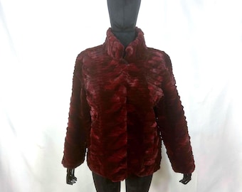 Burgundy Velvet Style Fox Jacket