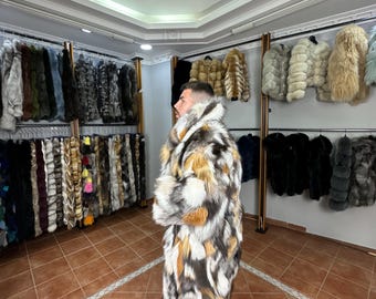 Real Cross/Red  Fox Fur Men Coat