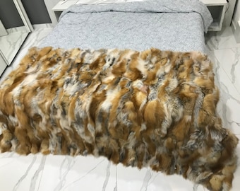 Real Natural Red Fox Blanket with Satin Lining