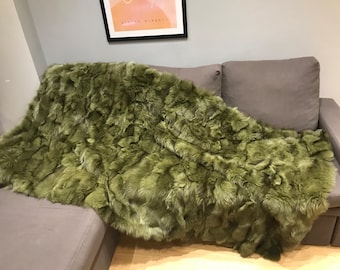 Forest Green Fur Blanket: Satin Lined Throw