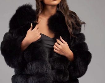 Luxury Black Striped Fox Fur  Jacket