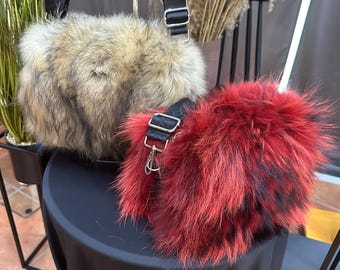 Handmade fin racoon Fur Bag
