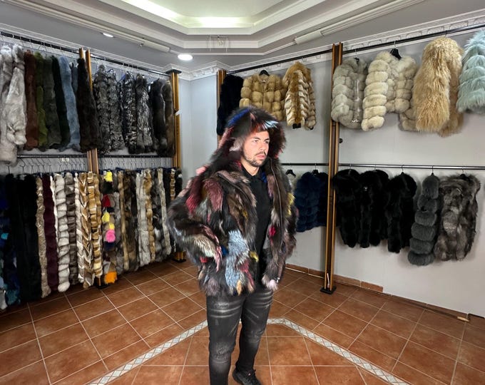 Featured listing image: Unisex Luxury Multicolour Fox Fur Hooded Jacket