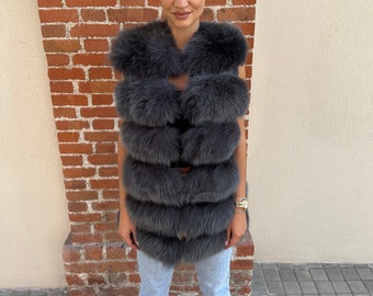 Real Striped Fox Fur  Vest