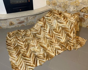 Chevron Natural Coyote Fur Blanket: Nonslip Lining Throw