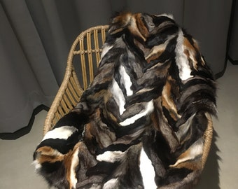 Dark Cross Chevron Style  Fox Fur Rug/Throw