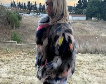 Multicolor Fox Fur Jacket