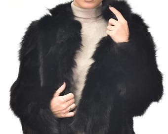 Real Black Fox Fur Jacket For Woman