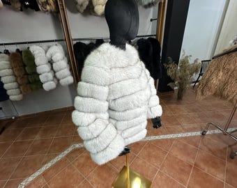 Real White Fox Fur Coat: Women's Luxury Jacket