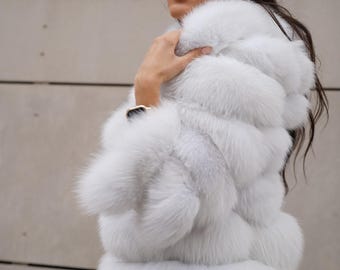 Luxury Light Lavender Fox Jacket hooded