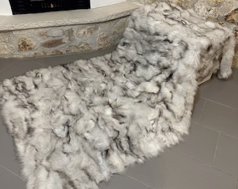 Real Natural Blue Fox Fur Blanket: Nonslip Lining