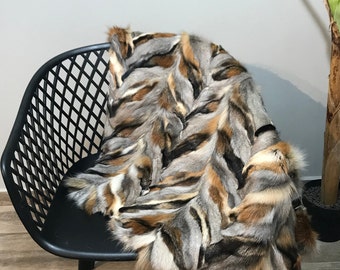 Real Natural Gross Fox  Paws Chevron style Rug/Throw for your home