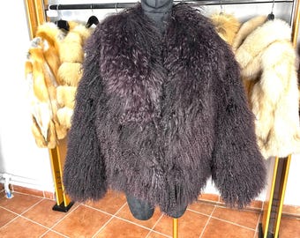 Real Woman Dark burgundy Mongolian jacket with collar