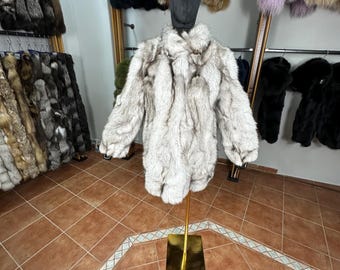 Luxury Blue Frost Fox Fur Jacket: Handmade Real Fur Coat