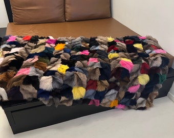Multicolour Fur blanket/throw for your bedroom or your living room with satin lining