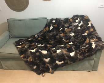 Dark Cross Front Paws Style  Fox Fur Rug/Throw