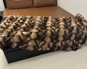Real Crystal Back Paws Fox Fur Blanket with Satin Lining