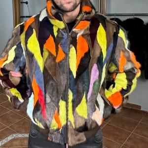 Real Mink Multicolour Fur Bomper Jacket for Men(XL MEN)
