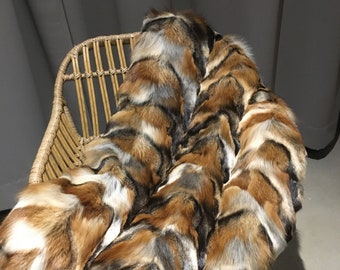 Real Fox Paws Blanket: Natural Red/Arctic/Cross Fur Throw, Satin Lining