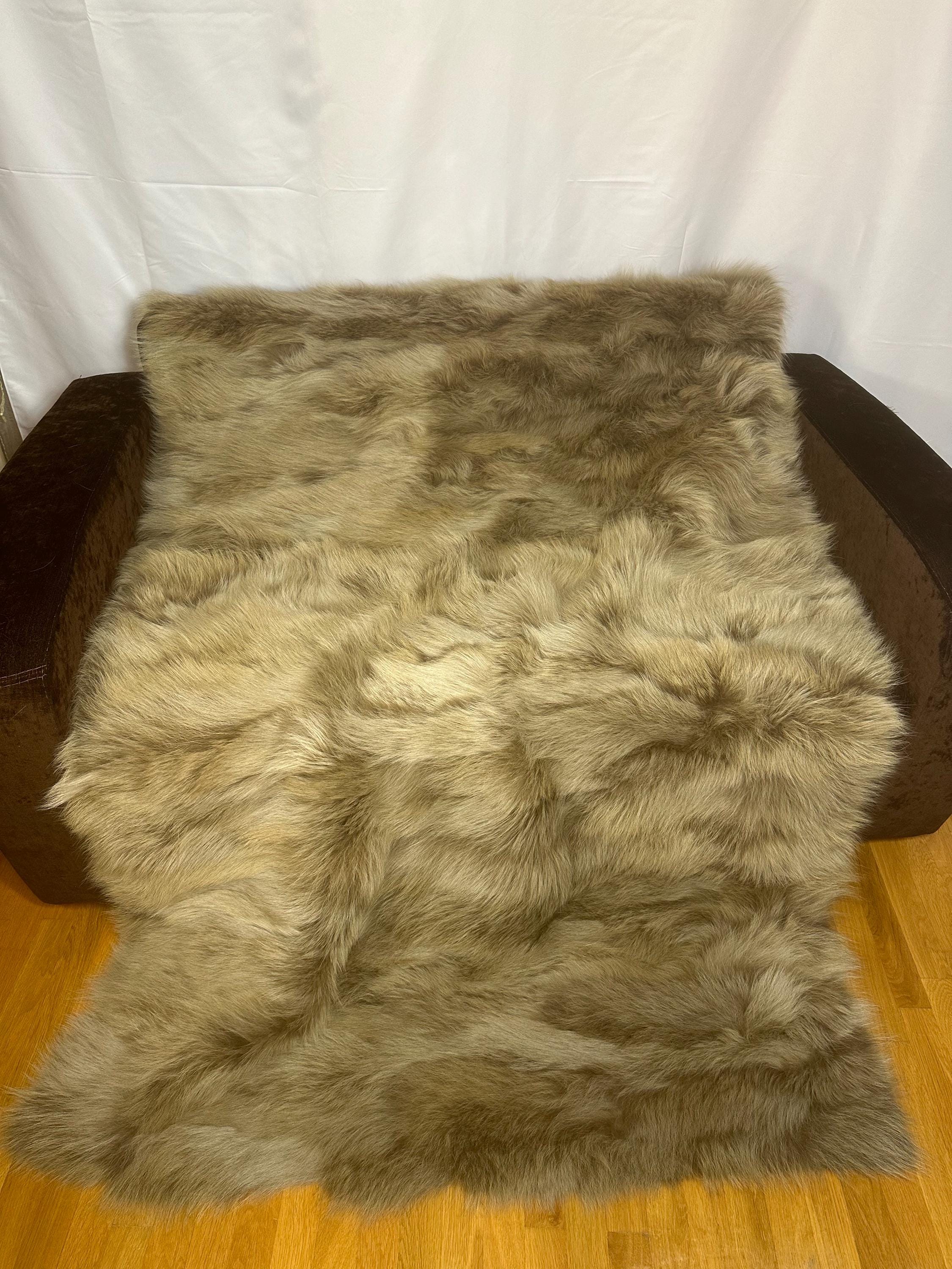 Khaki Coyote Fur blanket throw for your bedroom or your living room with satin lining