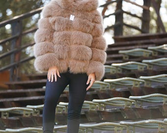 Blonde Beige Hooded Jacket .Winter Essentials