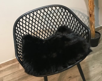 Luxury Black Fluffy Fox Fur Blanket: Satin Lined Throw