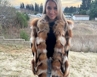 Real Arctic Cross Fox Fur  Vest