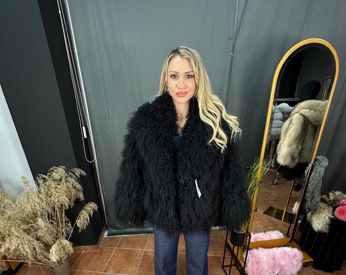 Featured listing image: Black / Caramel Beige  Mongolian Fur Jacket