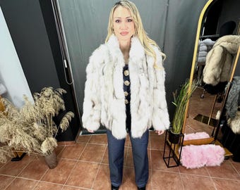 Luxury Blue /Silver and Bordeaux Fox Fur Jacket