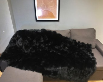 Black Fox Fur Blanket with Satin Lining