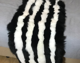Luxury Black & White Fox Fur Blanket with Satin Lining