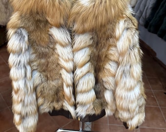 Luxury Red Cross Fox  Fur Bomber Jacket(Exclusive)