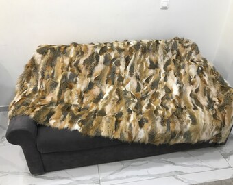 Real Grey Fox Fur Blanket: Satin Lined Throw