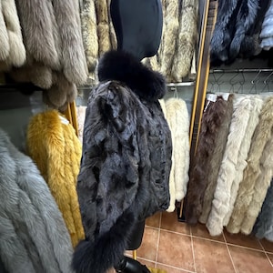 Brown Mink Cape with Fox fur Hood and Bottom Trim , Real Mink fur Cape,Real Fur Cape , Luxury Fur Cape