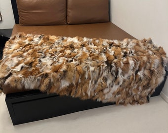 Real Cross Fox Fur Blanket with Satin Lining