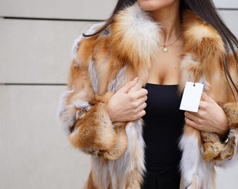 Handcrafted Red Fox Fur Jacket - Elegant Winter Coat