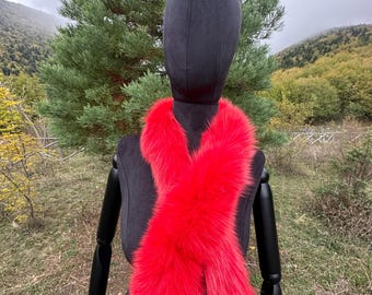 Red/Orange/Electric Blue Fox Fur Scarf