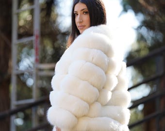 Luxury White fox Fur Jacket-winter warm fashion jacket-Premium handmade Outwear