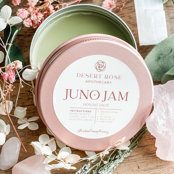 Juno Jam Healing Salve (Organic Healing Salve, Calendula & Plantain salve, All-purpose, Eczema, Bug bites, Dry skin, Acne, Sunburn)