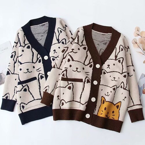 Cute Cat Cardigan Cat Pattern Cardigan 