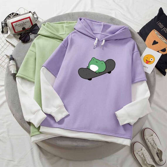 Kawaii Skateboard Frog Hoodie Cute Hoodie Harajuka Hoodie - Etsy