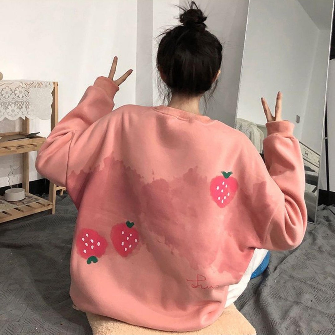 Strawberry Print Crewneck Sweatshirt Kawaii Fashion Kawaii - Etsy