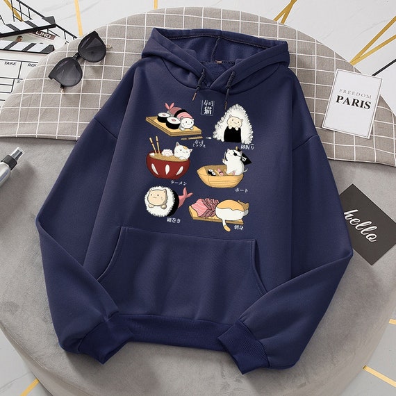 Sushi Cat's Day Harajuku Print Hoodies Japanese Hoodie - Etsy UK